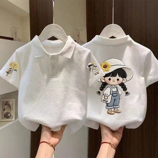 Áo sơ mi polo cotton trơn cotton bé gái ngắn tay áo sơ mi thường ngày mùa hè dành cho trẻ em và trẻ