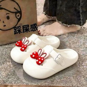 Cute Rabbit Ears Boken One-piece Croc Shoes Baotou Outerwear Slippers Women's New Fashion Net