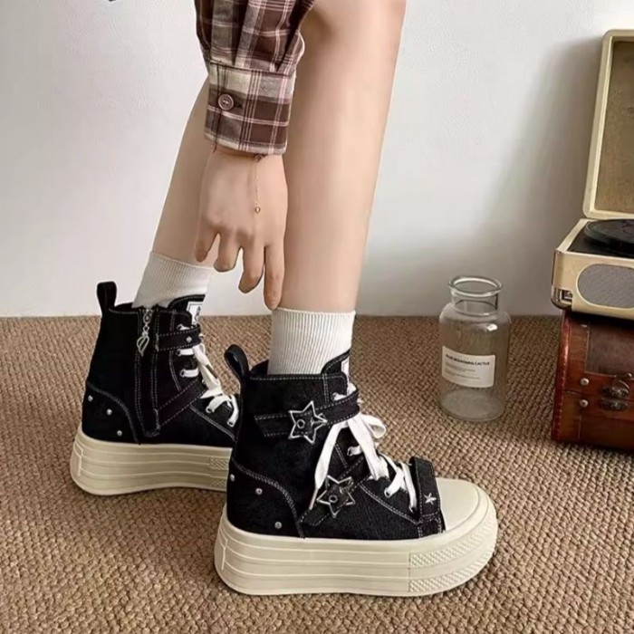 Giày thể thao cổ cao hợp thời trang cá tính và cao cấp phong cách Hàn Quốc dành cho nữ, giày