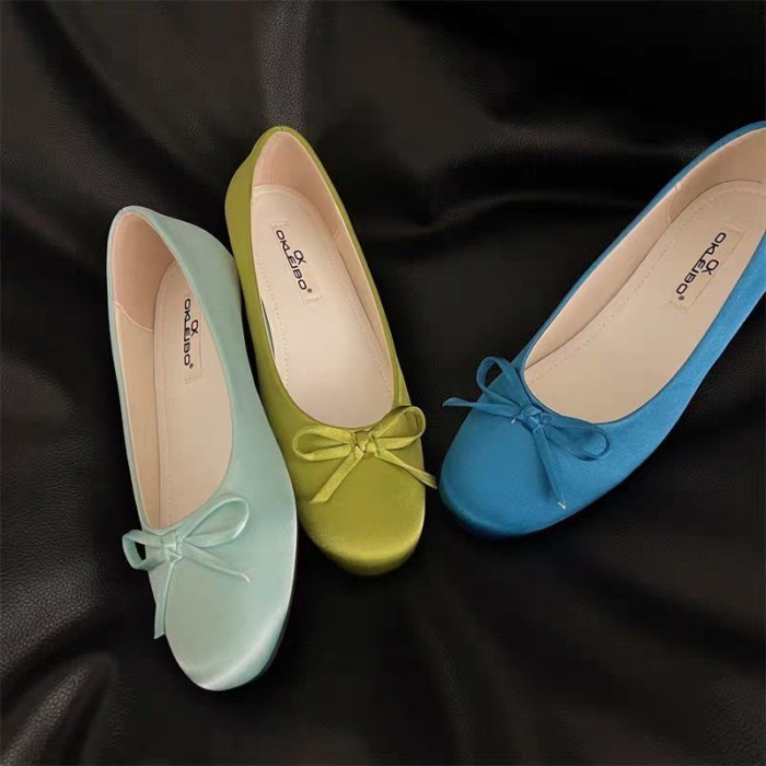Giày Đế Bằng Phong Cách Ballet Mùa Hè Nữ Satin Nơ Giày Đế Bằng Mũi Tròn