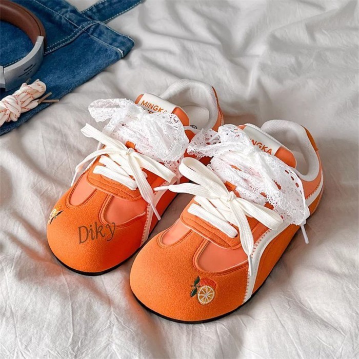 Dopamine Orange Puff Huấn Luyện Đạo Đức Giày Nữ Mùa Xuân Ren Giày Thể Thao Thông Thường Đa Năng