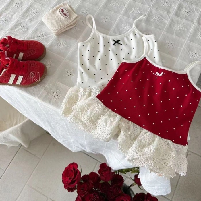 cổ tròn nữ dễ thương chấm bi phong cách Hàn Quốc bé gái váy trẻ em đa năng áo vest cho bé