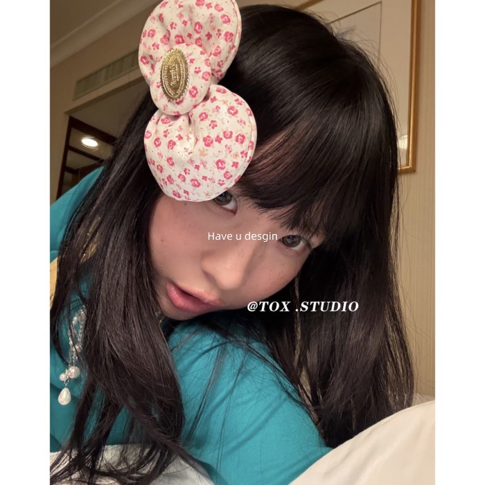 Have u desgin Blogger Cùng Phong Cách Phong Cách Hàn Quốc Hoa Pinch Nơ Đầy Cotton Hồng Dễ Thương Kẹp Tóc Cô Gái Nổ Kẹp