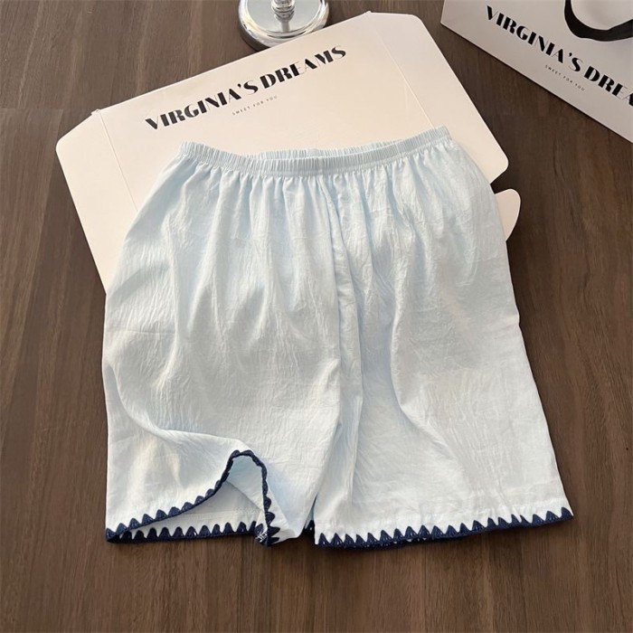 nguyên chất cotton hoạt hình thêu Bộ đồ ngủ cho nữ mùa hè mới quần short ngắn tay dễ thương m