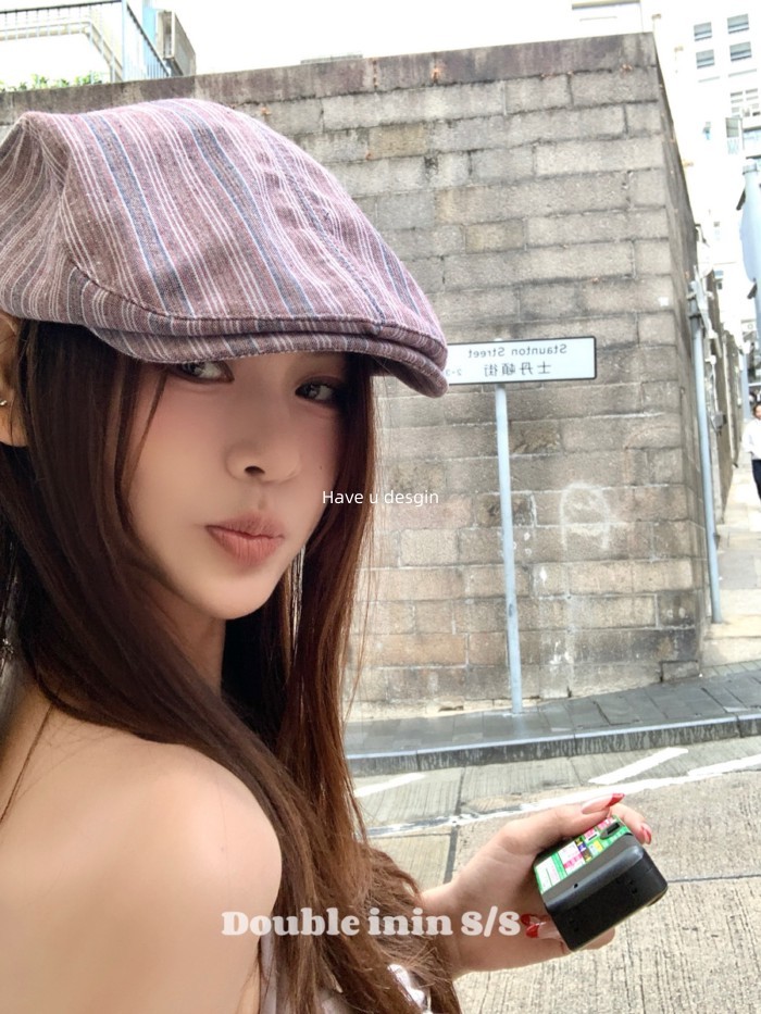 Mũ sọc phía trước phong cách Hàn Quốc retro, phù hợp cho xuân hè