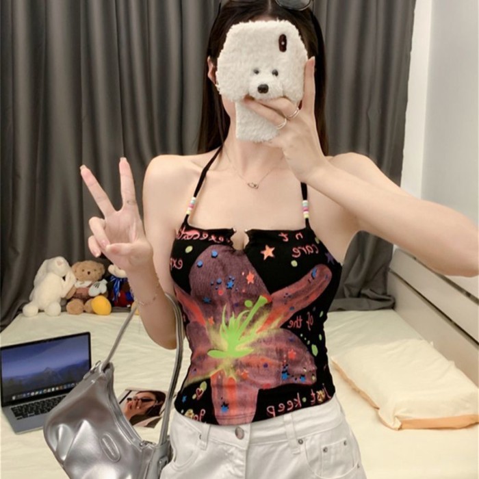 Dopamine Dressing Girl Hot Girl Đính Cườm Yếm Mặc Màu Hồng Ngọt Ngào Kỳ Nghỉ Ống Áo Ngực Halt