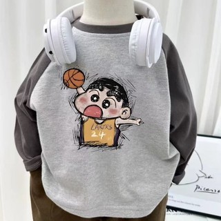 Áo thun bé trai mùa xuân thu mới dài tay mùa thu cotton nguyên chất cổ tròn đáy áo sơ mi đáy pho