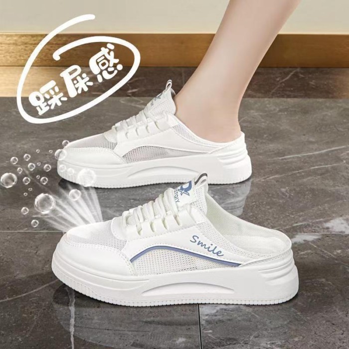 Giày thể thao thông thường đế mềm thoáng khí mũi giày nửa ngón chân cho nữ giày lưới màu trắng