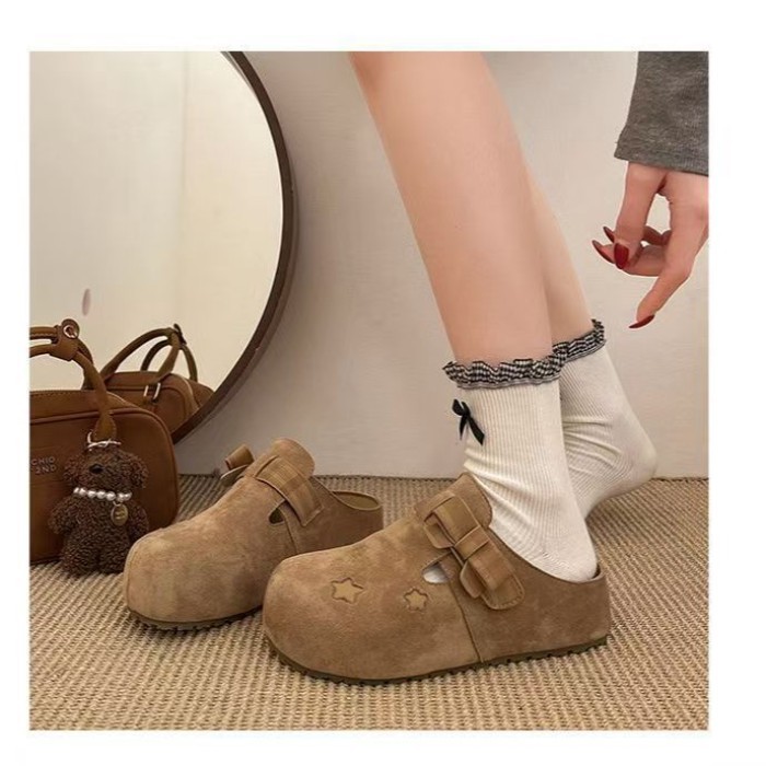 đôi dép nửa trong Birkenstock tăng chiều cao bên trong dành cho phụ nữ có nút thắt nơ bên ngo