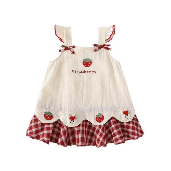 Bé Gái Dâu Suspender Đầm Mùa Hè Kẻ Sọc Nối Đầm Công Chúa Dâu Giữa Váy Không Tay Váy Cotton Ph