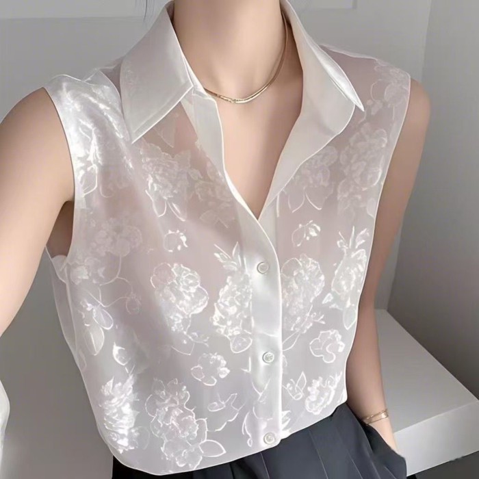 Áo sơ mi không tay cổ POLO phong cách nhẹ nhàng kiểu Pháp cho nữ mùa hè mới đa năng khí chất thư