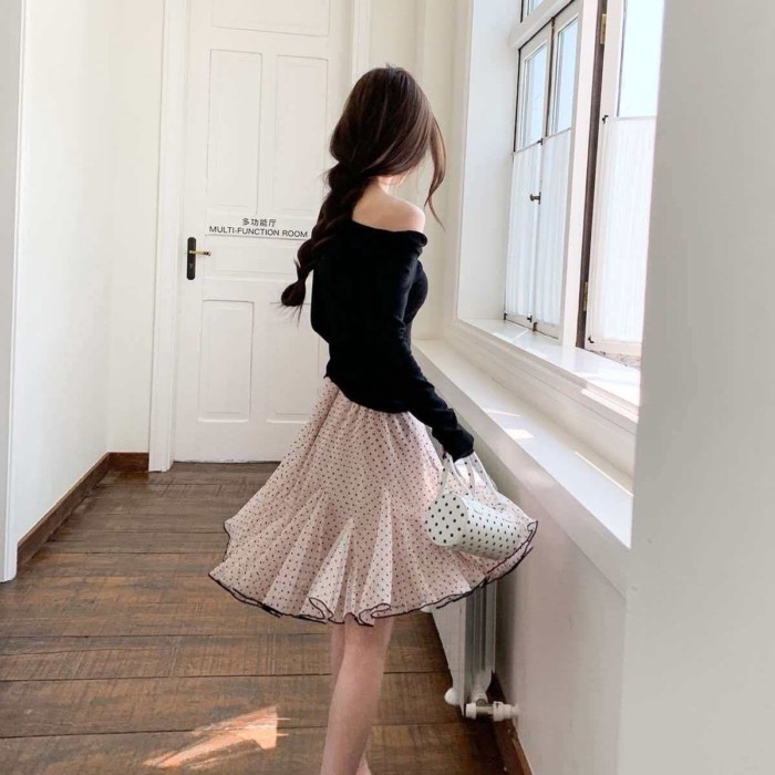 Retro Korean Style New Korean Style Small Mesh Gauze Polka Dot Hot Style Skirt Short Skirt