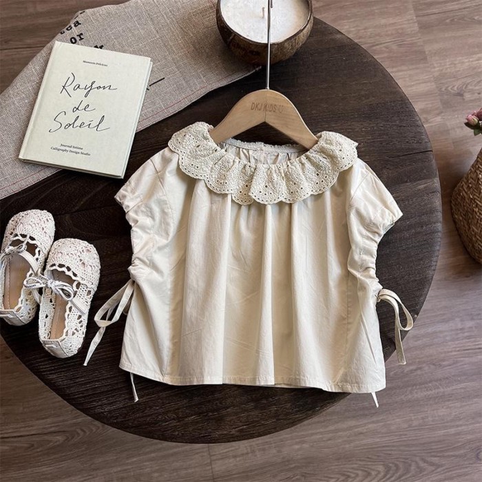 Bộ đồ hai mảnh bé gái mới, áo thun ngắn tay + quần dài hoa, bộ đồ Mori thời trang chống muỗi cho