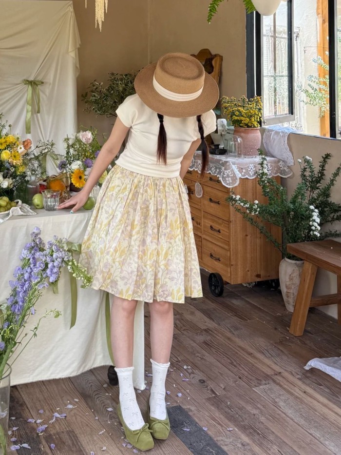 Retro Tianhuahua Cổ Nguyên Chất Desire Cotton Hoa Nửa Chiều Dài Phồng Dù Váy Váy Chữ A Dành C