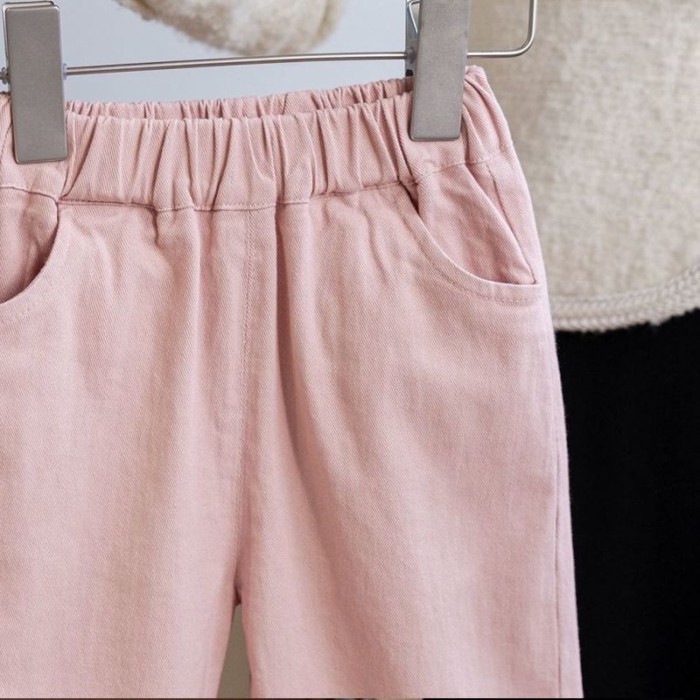 Quần cotton nguyên chất viền nấm ngọt ngào phiên bản Hàn Quốc, quần màu trơn thêu mỏng, đa nă