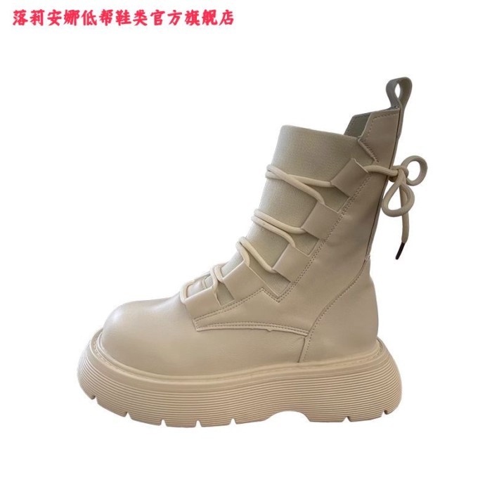 Giày bốt Martin đế dày đa năng của Anh dành cho nữ, bốt tất dệt kim co giãn mỏng, bốt ngắn gót dày