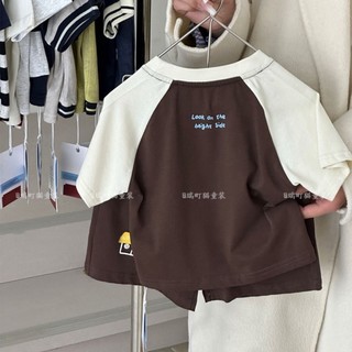 Bộ hai món áo thun ngắn tay cotton nguyên chất dành cho bé trai mùa hè quần short thể thao phù hợp