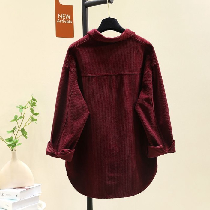 Thoải Mái Áo Khoác Nhung Nữ Dài Tay Dài Trung Bình Thời Trang Phong Cách Hàn Quốc Thiết Kế Áo