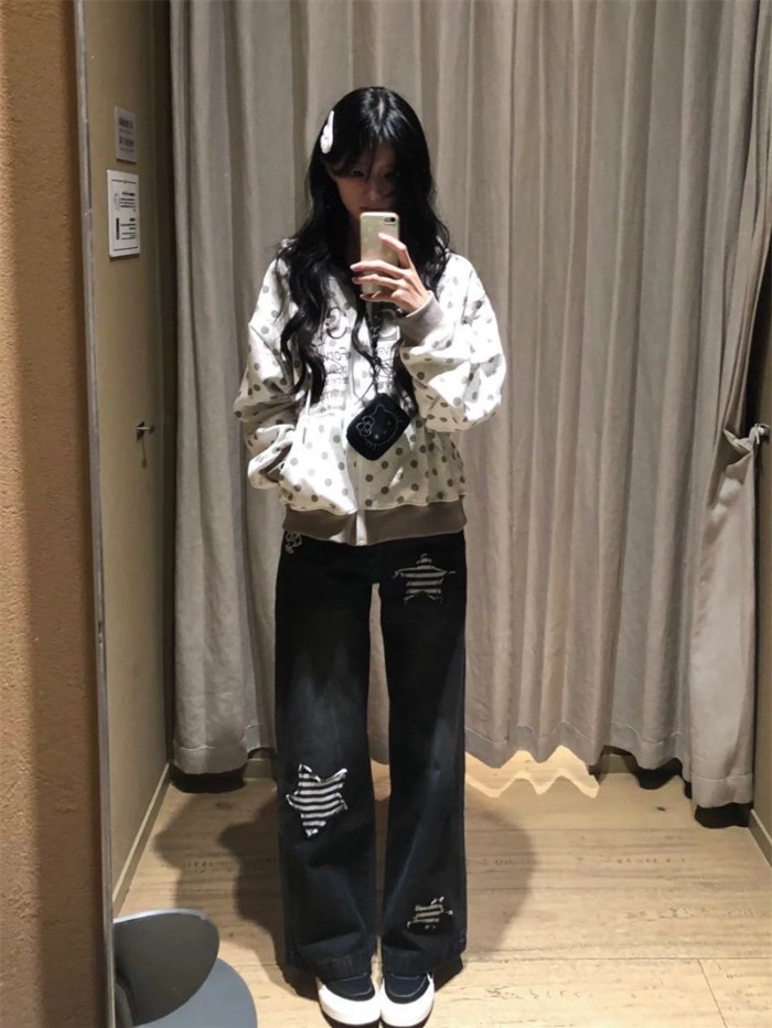 Màu Trơn Có Mũ Trùm Đầu Cho Nữ Mỹ Retro Chấm Bi Áo Rời Dây Kéo Cardigan Cổ Cho