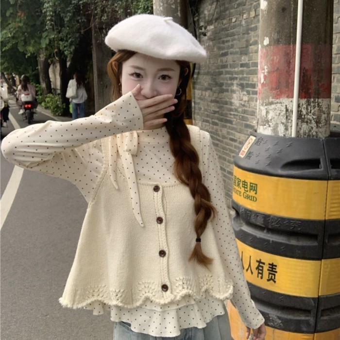 Áo Vest Dệt Kim Không Tay Cổ Tròn Thời Trang Và Đa Năng Nữ Dáng Rộng Áo Len Cardigan Dây Áo V