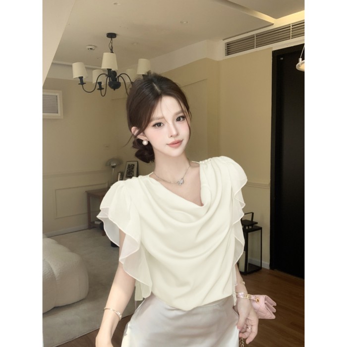 Áo sơ mi cổ xòe xòe ruy băng phong cách mùa hè Áo tay bay kiểu Pháp dành cho nữ