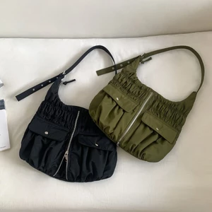 2026 Phong Cách Mới Phong Cách Hàn Quốc Xếp Ly Nylon Nách Túi Dung Tích Lớn Nữ Chống Thấm Nước Đi Lại Túi Đeo Vai