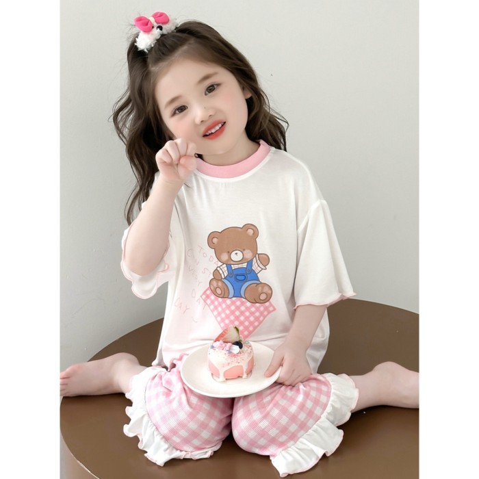 Bộ đồ ngủ bé gái mới, kiểu dây băng dễ thương, bộ đồ ở nhà mỏng phòng điều hòa hai mảnh