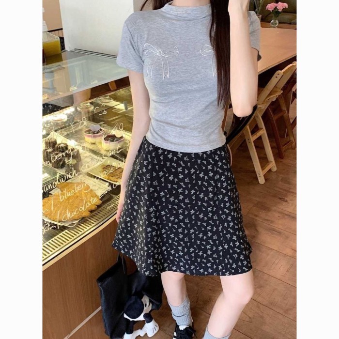 French Black Floral Skirt For Women, Hip-covering, Age-reducing Midi Skirt, Large Size, Tempe