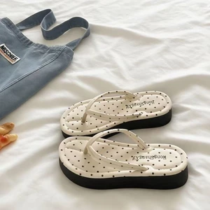 Dép xỏ ngón đế dày chấm bi xinh xắn cho nữ mùa hè nhẹ, đế mềm, mang hàng ngày, chống trơn trượ