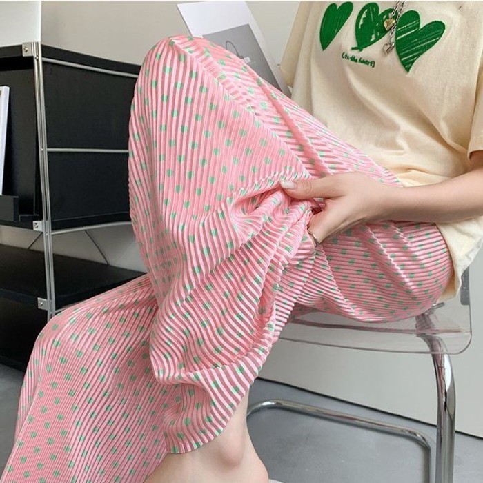chiếc quần ống rộng nhuộm màu xếp ly dành cho nữ, quần dọc lưng cao mỏng mùa hè, quần ống rộng v