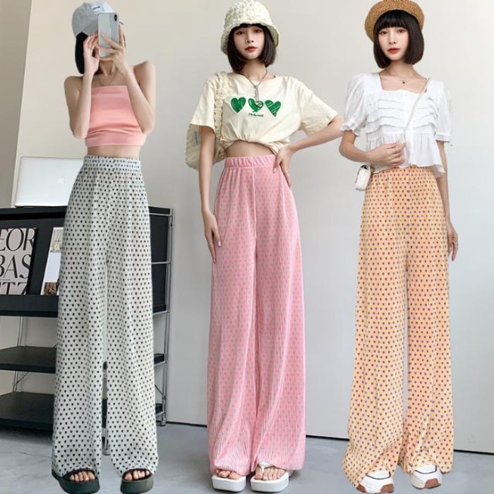 chiếc quần ống rộng nhuộm màu xếp ly dành cho nữ, quần dọc lưng cao mỏng mùa hè, quần ống rộng v