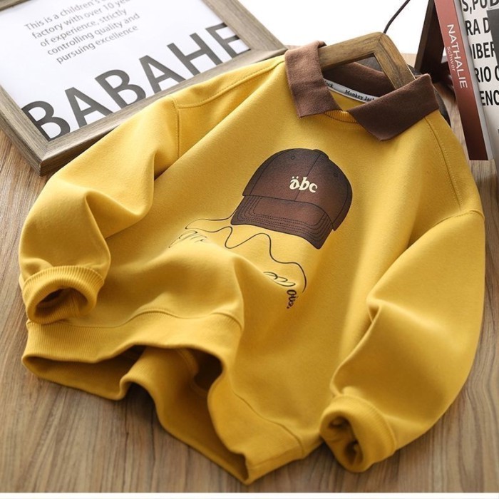 Áo polo đẹp trai cho bé trai thu đông, kiểu hoạt hình casual mới, thiết kế tay dài