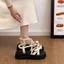 Giày sandal hở mũi nơ chấm bi kiểu Pháp nhẹ nhàng dành cho nữ mùa xuân hè mới đế dày đế dày L