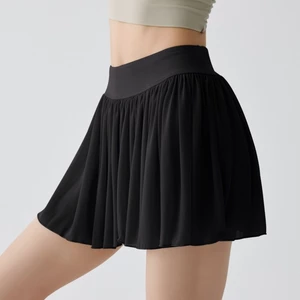 Thể thao nửa chiều dài yoga mặc quần culottes lưới váy thể thao nữ nhanh khô thể dục cầu lông váy t