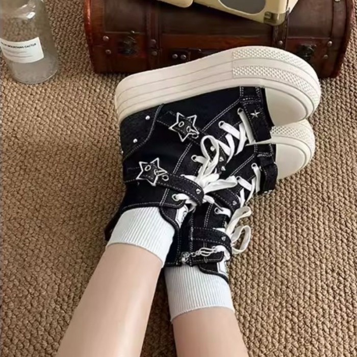Giày thể thao cổ cao hợp thời trang cá tính và cao cấp phong cách Hàn Quốc dành cho nữ, giày