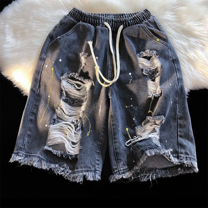 quần short denim rách thiết kế thích hợp quần năm điểm trong quần