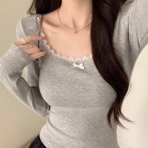 Pure Desire Ren Đáy Ôm Nơ Ngắn Tay Cổ Thấp Dài Tay