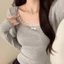 Pure Desire Ren Đáy Ôm Nơ Ngắn Tay Cổ Thấp Dài Tay