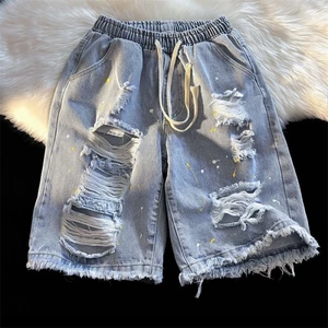 quần short denim rách thiết kế thích hợp quần năm điểm trong quần