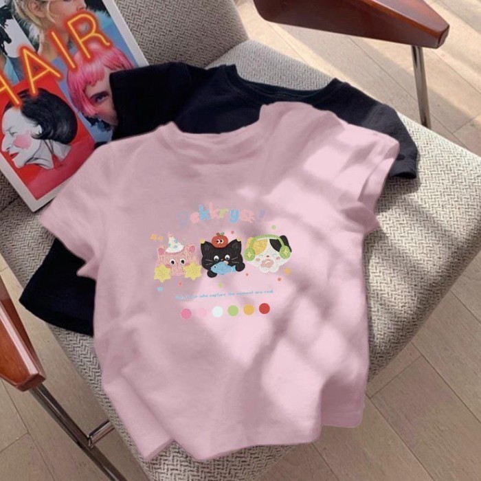 Girls Cute Cartoon Printed Short-sleeved T-shirt Summer New Style Girls Small And Medium-sized
