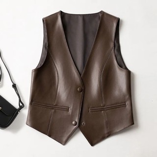 Áo vest da nữ mùa thu đông phong cách mới ngắn thời trang áo ghi lê áo vest da