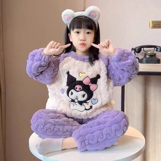 Quần áo ở nhà dành cho nữ, bộ đồ ngủ nhung dày ấm áp mới hoạt hình mùa thu đông nhung san hô