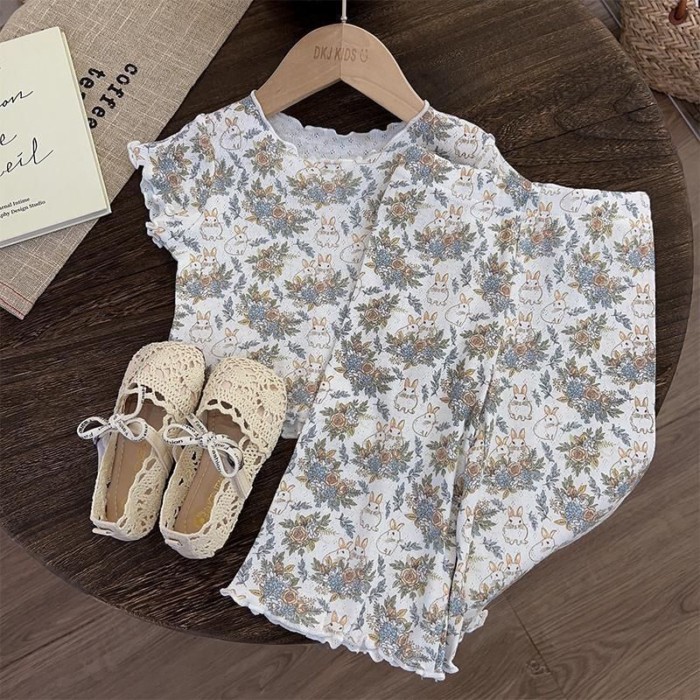 Bộ Đồ Ngủ Trẻ Em Băng Lụa Mỏng Mùa Hè Mới Trẻ Em Tay Ngắn Nữ Phù Hợp Với Bé Gái Mặc Ở Nhà bộ