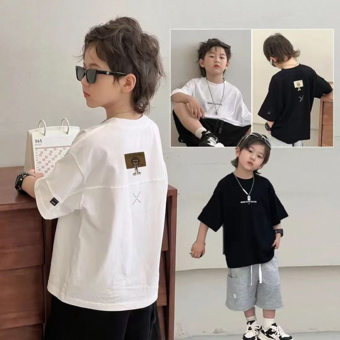 Áo thun ngắn tay bé trai 2025 phiên bản Hàn mới, hàng có sẵn kiểu rộng casual, áo thường ngày dễ