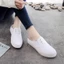 Giày vải canvas nửa trơn màu trắng mùa hè dành cho nữ sinh viên đế bệt chống trượt phong cách Hàn Q