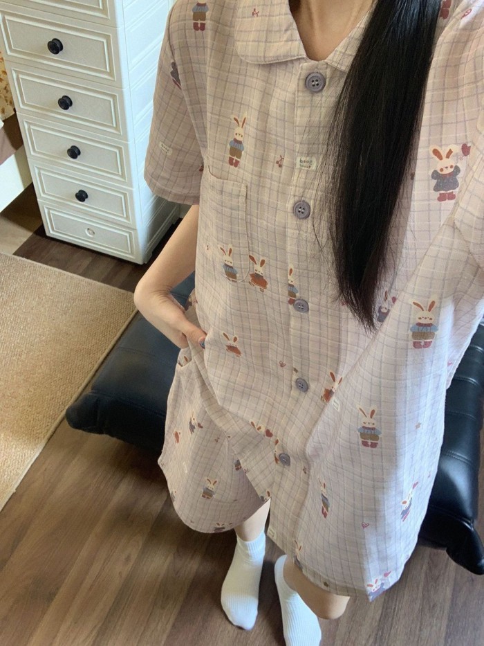 Korean Version Purple Bunny Pajamas Summer New Cloud Cotton Short-sleeved Shorts Home Clothes