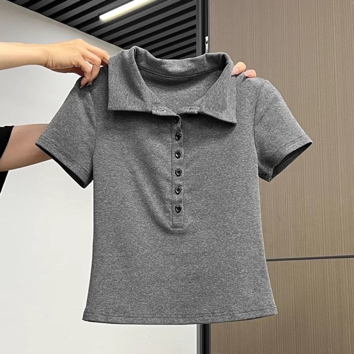 ve áo POLO vai phải áo thun ngắn tay hàng nút dáng ôm vừa vặn