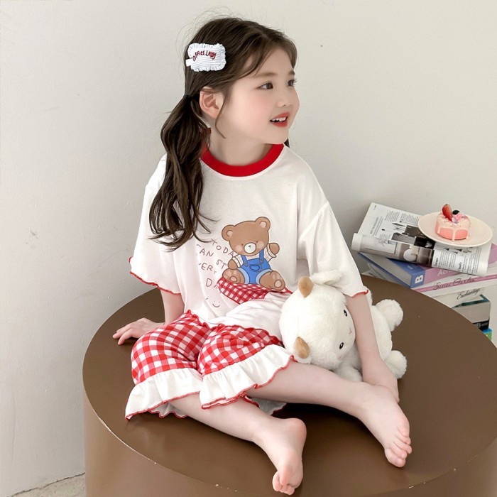 Bộ đồ ngủ bé gái mới, kiểu dây băng dễ thương, bộ đồ ở nhà mỏng phòng điều hòa hai mảnh
