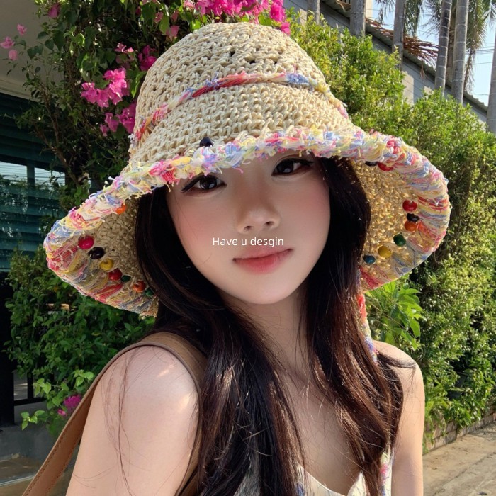 Mũ rơm dệt nhiều màu sắc nữ với vành lớn chống nắng, phù hợp đi biển và kỳ nghỉ