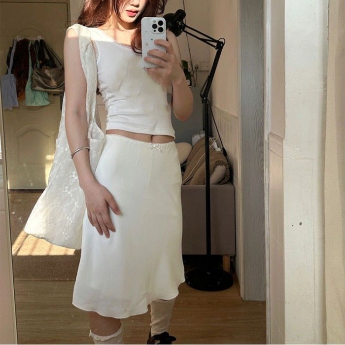 White Skirt For Women, New Versatile High-waist Slim Midi Skirt That Covers The Hips, High-en